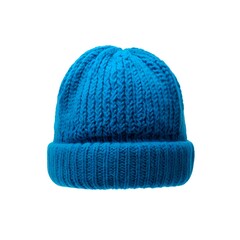Blue Knitted Beanie Hat Mockup. blue knitted beanie hat, isolated on a bright white background.