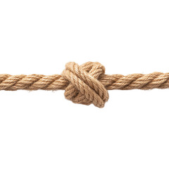 Obraz premium A detailed view of a beautifully tied rope knot on a white isolated background. transparent background