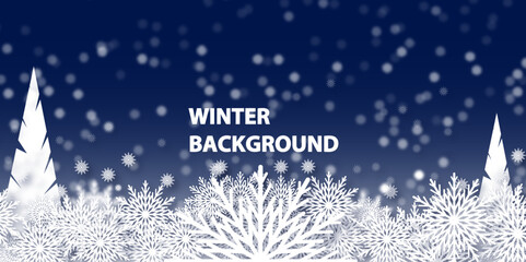 Winter background, snowflakes on a beautiful background, Christmas background for cards, snowfall. Abstract winter background. Winter. Illustration. Vector.