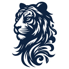 Tiger Head Silhouette Logo in Dark Blue - Perfect for Branding