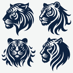 Tiger Head Silhouette Logo in Dark Blue - Perfect for Branding
