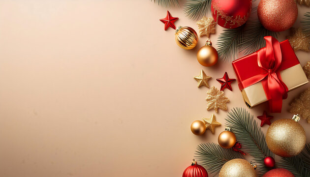  Christmas decorations adorn a beige background featuring bold red and gold accents on a ver_1(376)