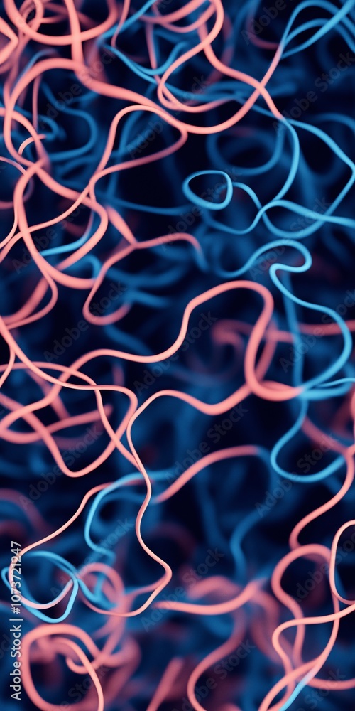 Poster swirling abstract lines in vibrant pink and blue colors create a dynamic visual display resembling a
