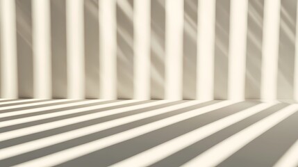 Naklejka premium Natural light filters through wooden slats, creating a play of light and shadow, perfect for backgrounds, textures, or tranquil mood settings