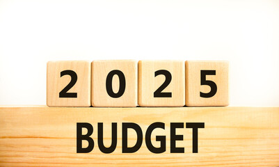 Planning 2025 budget new year symbol. Concept words 2025 Budget on beautiful wooden blocks. Beautiful white background. Business 2025 budget new year concept. Copy space.