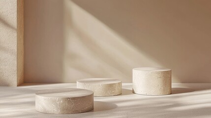 Beige Textured Backdrop with Smooth Minimal Platform Displays