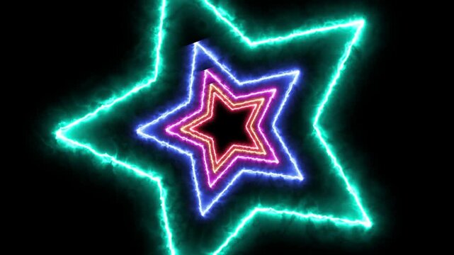 blue neon star with red background