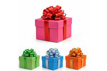 Obraz premium Colorful gift boxes with elegant bows in different colors, isolated on a white background.