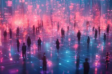 Obraz premium A group of people standing on top of a network. Suitable for technology concepts 