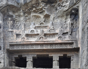 Carvings of Jain god inside the Jain monastery at the Ellora caves, Aurangabad (Maharashtra, India)