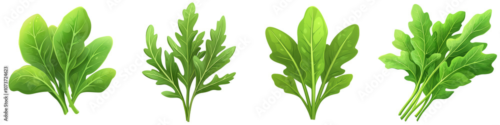 Poster fresh green leaves arranged in a row, isolated on a white background for design use. transparent bac