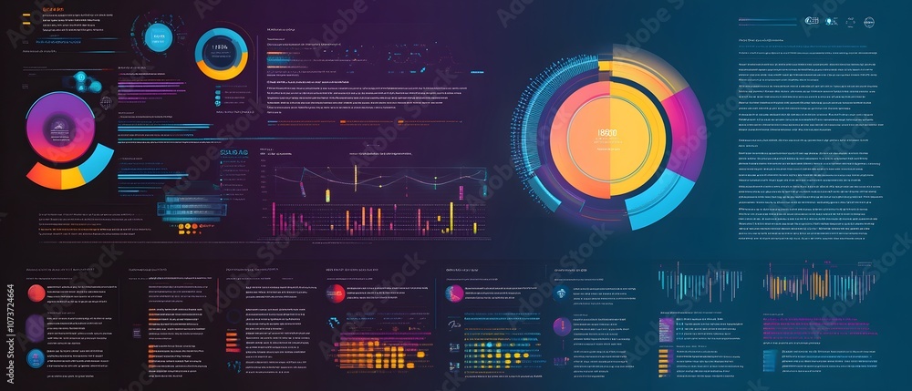Poster Colorful data visualization and analytics dashboard interface with charts and graphs.