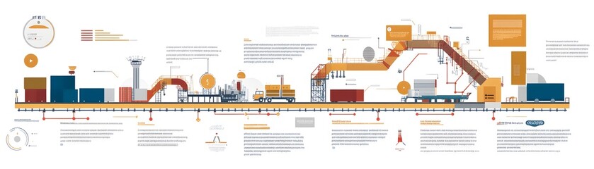 Illustration of a modern port facility with shipping containers, cranes, and logistic processes
