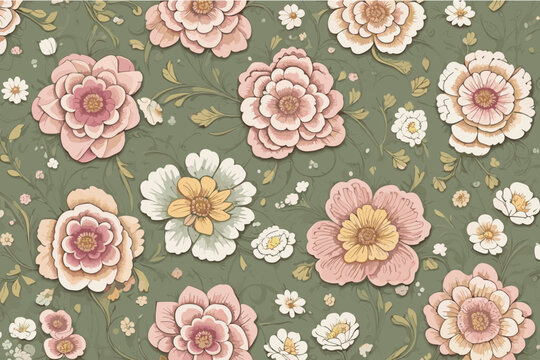 Cute daisy floral seamless watercolor pattern with watercolor black background. Flower vector illustration. Watercolor print in rustic vintage style,