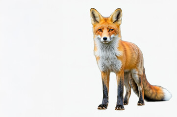 Fototapeta premium Red fox standing, isolated on a white background.