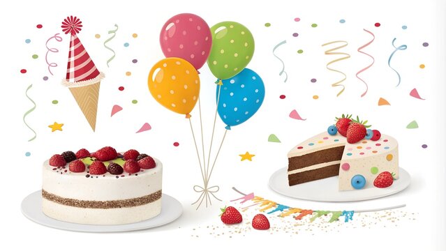 Fototapeta Set of various abstract elements, concept birthday, no inscriptions