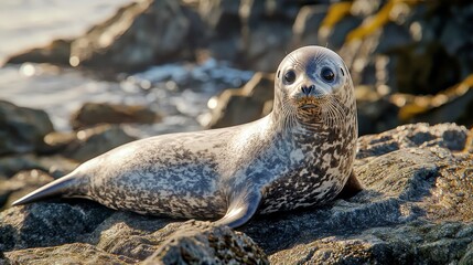 Shot of a Seal Lounging on a Rocky Coast
