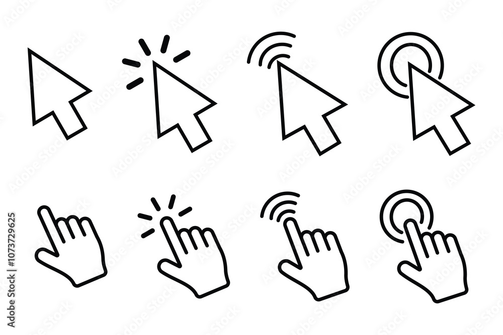 Poster mouse pointer line icon, cursor arrow icon, vector design. click icon, vector set design for. hand v