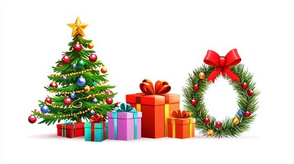 Vibrant of a Festive Holiday with Christmas Tree and Gifts