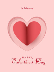 Valentine's Day background with red paper hearts. Vector stock illustration. Valentine's Day flyer, banner, poster