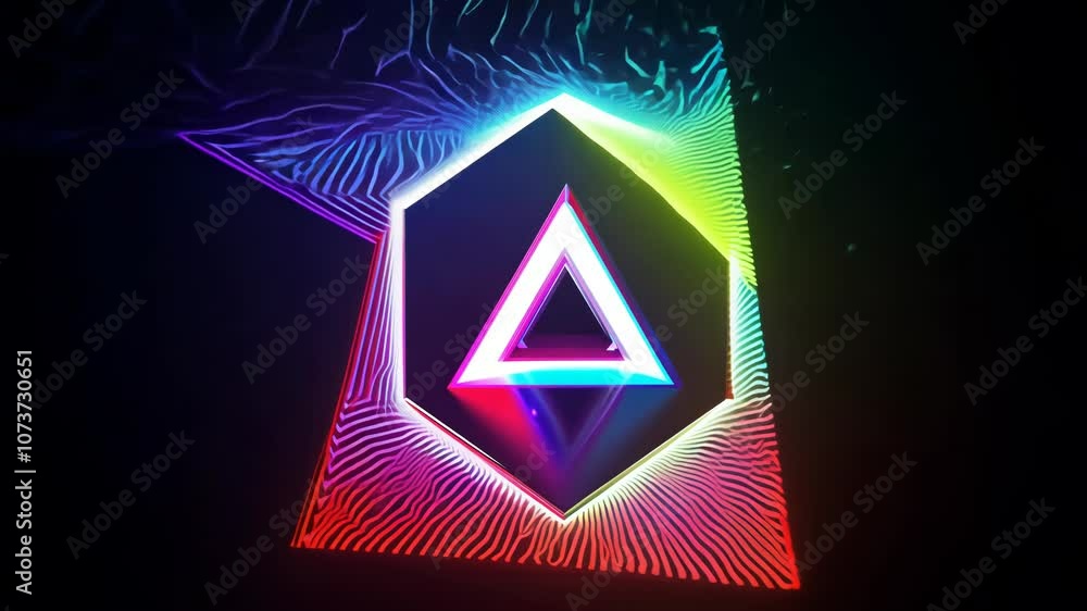 Poster abstract dynamic 3d shapes in motion with vivid rgb rainbow colors and 90s style