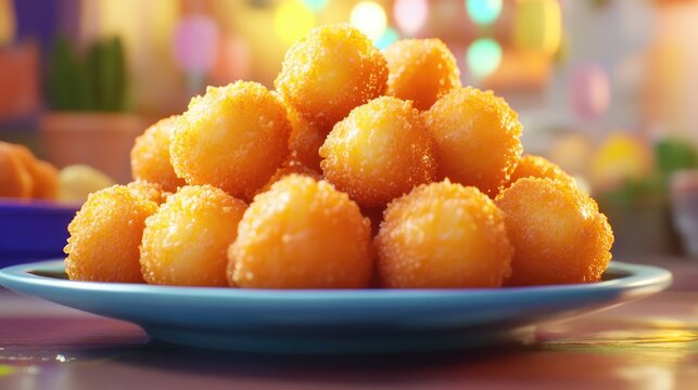 Closeup of fishballs with a golden crispy exterior highlighting a popular street food and snack option