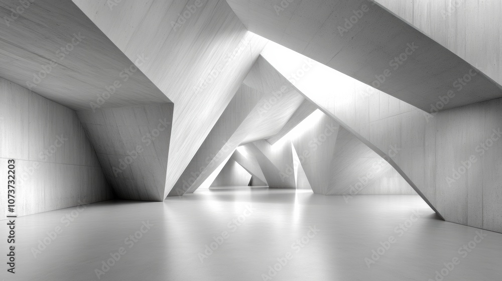 Aufkleber futuristic architecture with angular concrete structures and bright lighting, ai