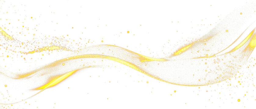 Elegant golden wave with sparkling glitter elements isolate on transparent background, cutout, png