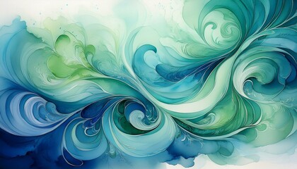 Fototapeta premium Abstract swirling blue and green watercolor art.