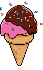 Cone Ice cream  chocolate scoop pink strawberry