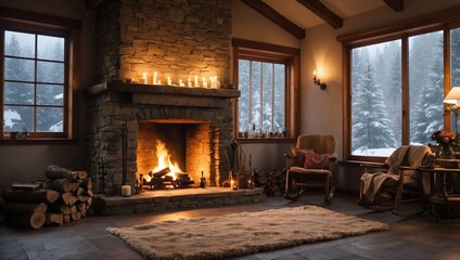 fireplace in the room in silence 