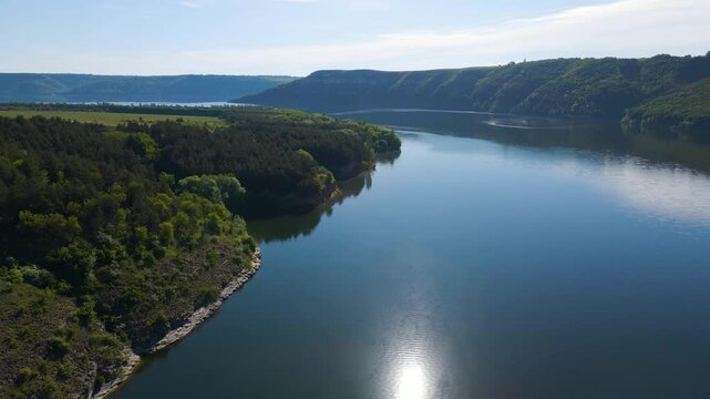 Aerial drone footage of green hills on the Parana River, Teju Cuare Park, Argentina