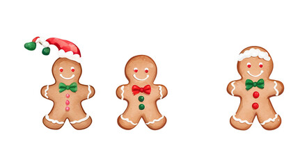 Naklejka premium Three Festive Gingerbread Characters in Holiday Attire, Isolated on transparent background.
