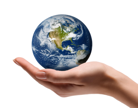 earth in hand isolated on white background, cut out 