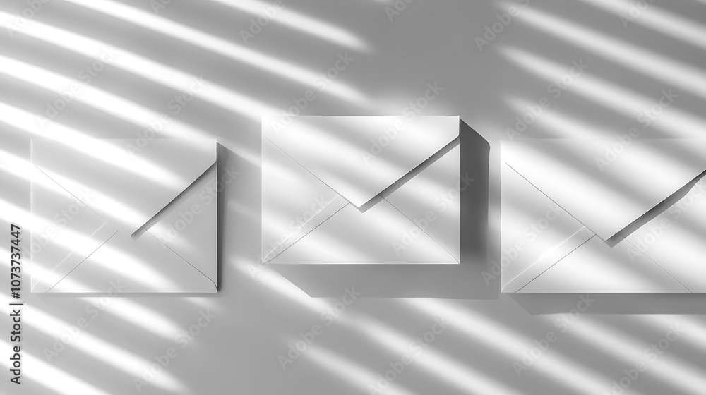 Poster diagonal design template featuring rows of closed white envelopes with a raised central envelope hol
