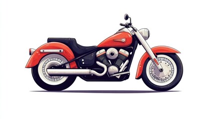 Obraz premium Stylish motorcycle on a white background Two wheeled transport featuring a chopper design Classic red motorbike illustration showcasing a powerful engine and modern aesthetics