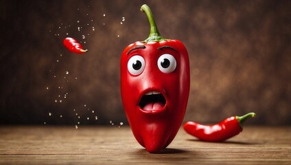 red hot chili pepper with wooden background 