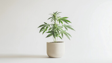 Obraz premium Small Cannabis Plant in White Ceramic Pot