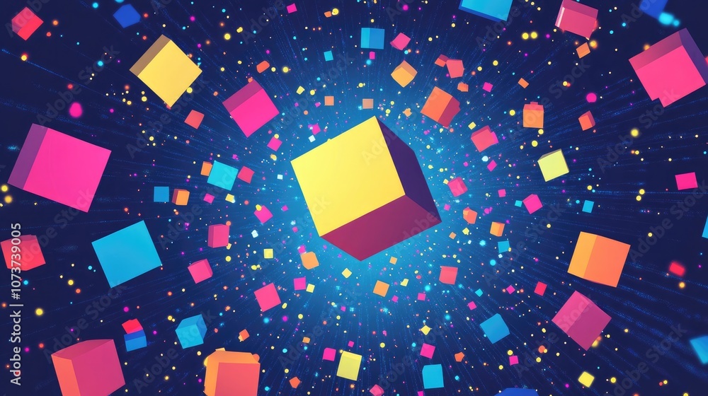 Aufkleber vibrant circular formation of scattered open box elements colorful raster abstraction featuring a br
