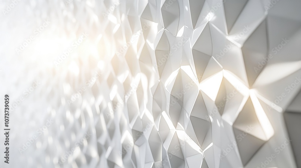 Poster abstract white cylindrical pattern background featuring 3d geometric polygons resembling a lit tile 