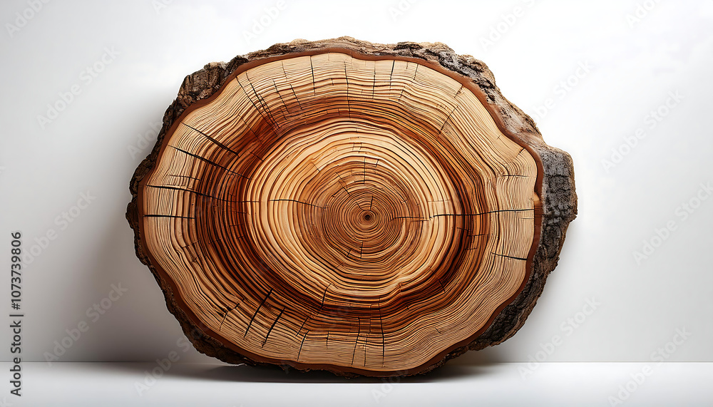 Poster a tree trunk with a textured wood grain pattern features a stylized ring structure represen_1(266)