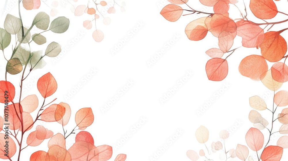 Poster vertical card template adorned with a border of vibrant translucent tree branches and leaves set aga