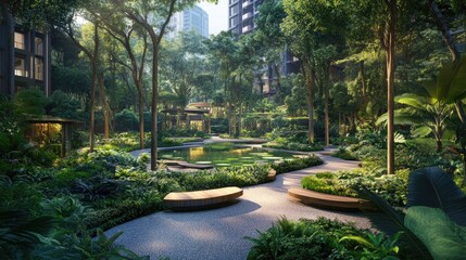 Landscape of a communal park showcasing lush greenery and open spaces