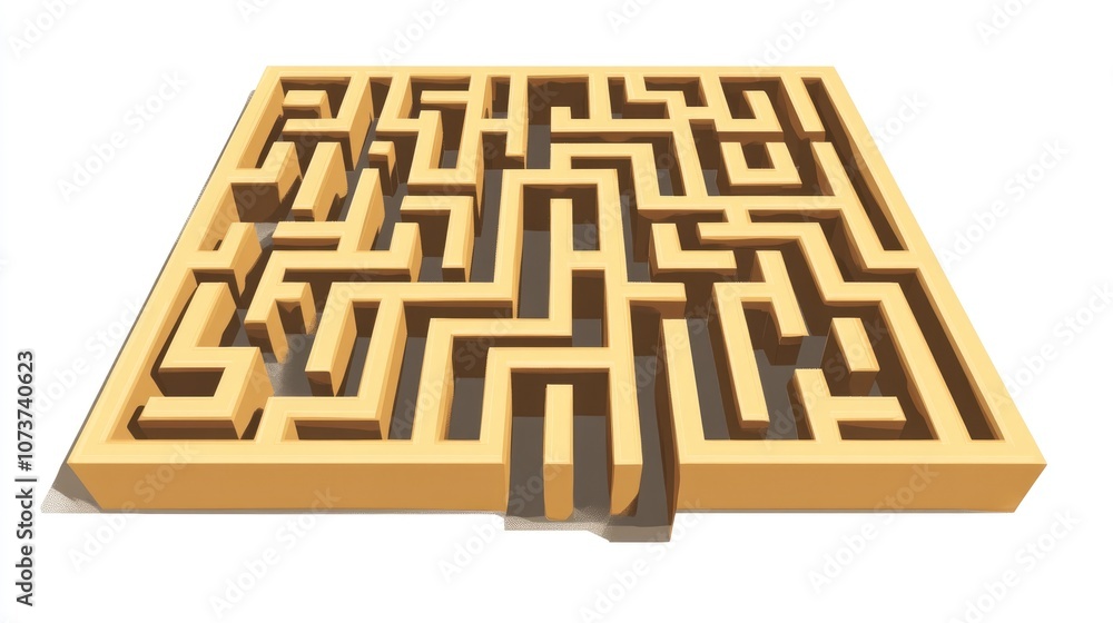 Poster abstract rectangular maze designed for children engaging puzzle with one entrance and exit flat illu
