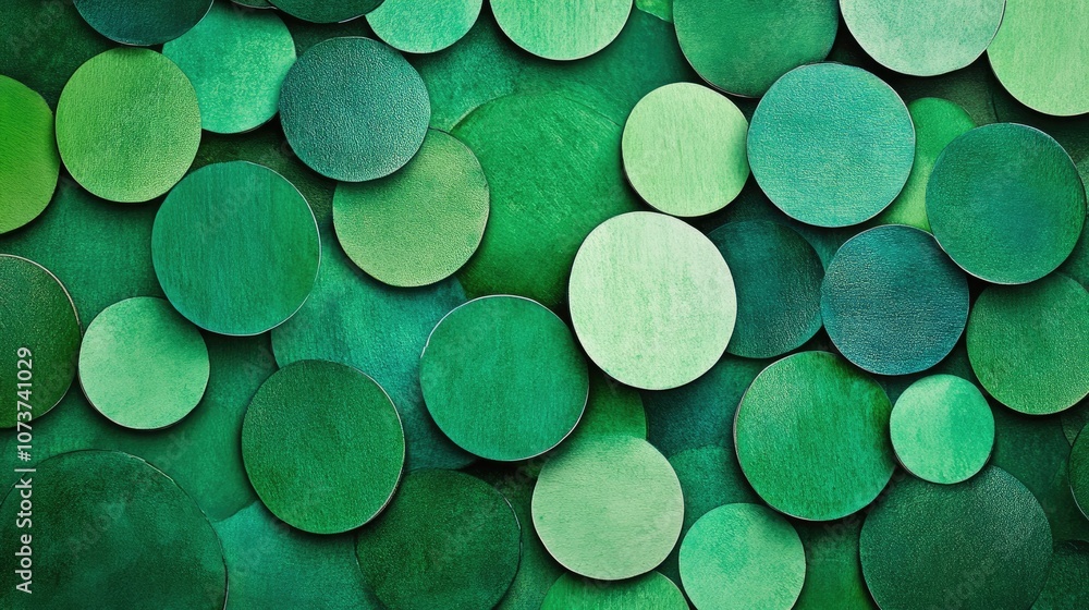 Aufkleber composition of circular elements in varying sizes and shades of green round shapes are arranged to f