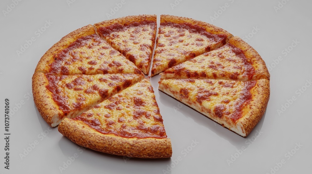 Poster cheese pizza sliced into equal portions on a surface a flat lay depiction of a three dimensional che