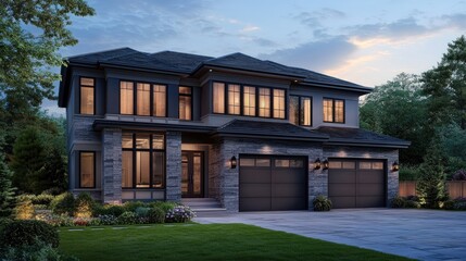 A two story cottage design featuring a flat roof with detailed facades and 3D visualization