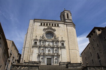 Obraz premium View of the cathedral on a day. Close-up. Gerona. Spain.