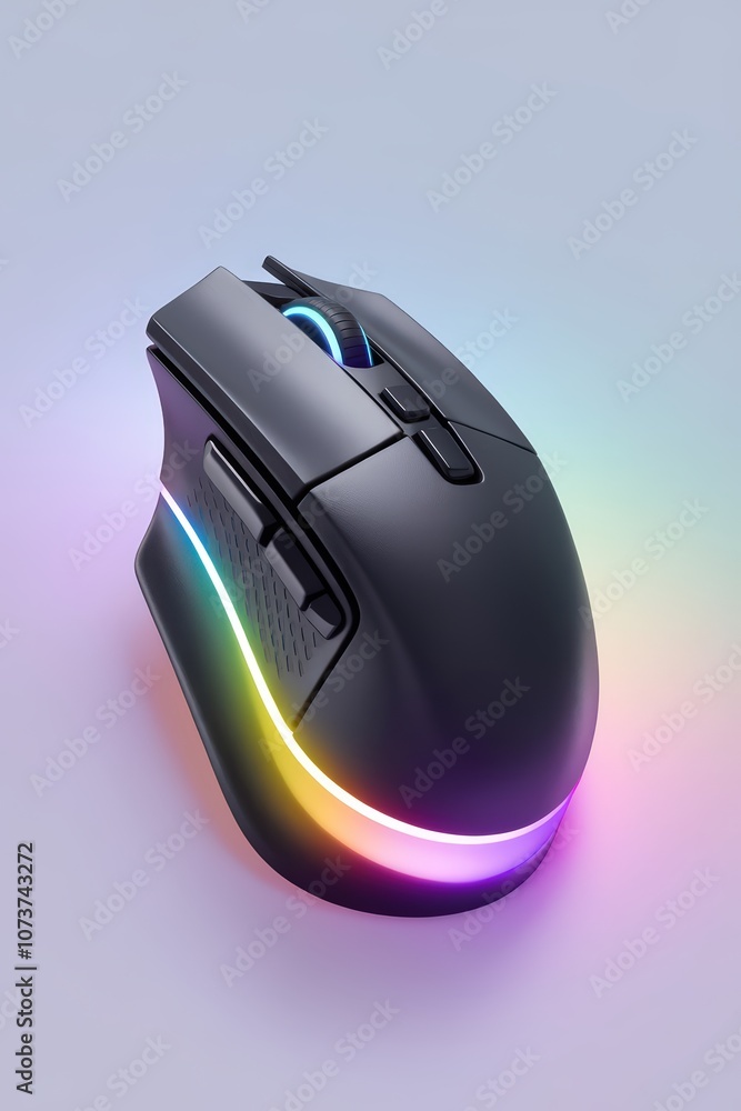 Poster high-quality 3d render of a modern gaming mouse featuring rgb lighting in a computer style ideal for