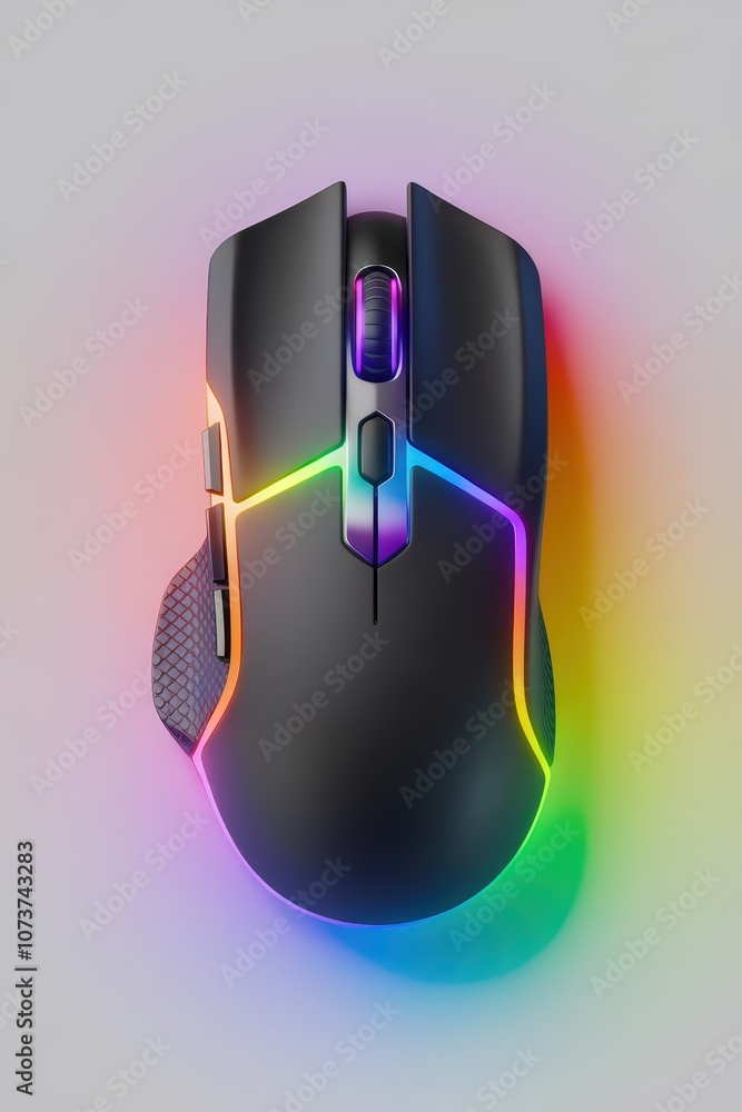 Poster stunning 3d render of a modern gaming computer mouse with colorful rgb lighting, perfect for gaming 